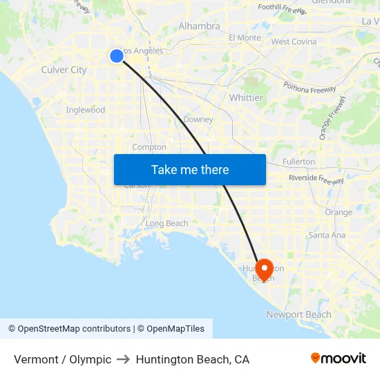 Vermont / Olympic to Huntington Beach, CA map