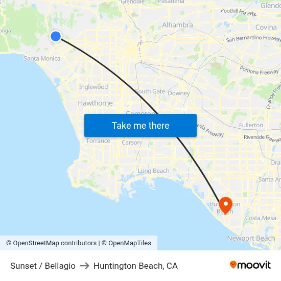 Sunset / Bellagio to Huntington Beach, CA map