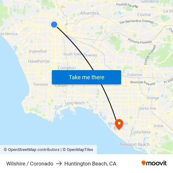 Wilshire / Coronado to Huntington Beach, CA map
