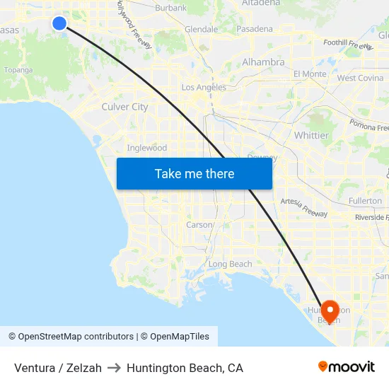 Ventura / Zelzah to Huntington Beach, CA map