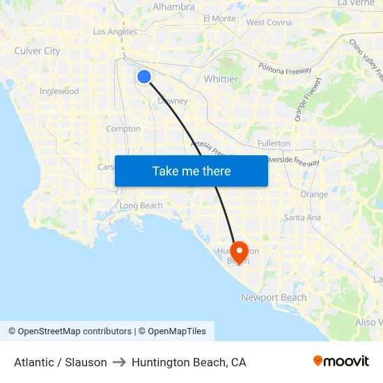 Atlantic / Slauson to Huntington Beach, CA map