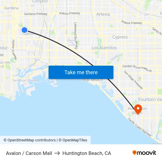 Avalon / Carson Mall to Huntington Beach, CA map