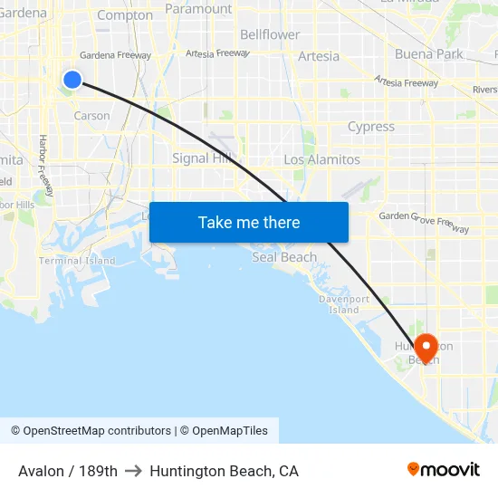 Avalon / 189th to Huntington Beach, CA map