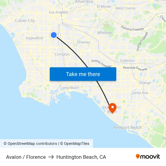 Avalon / Florence to Huntington Beach, CA map