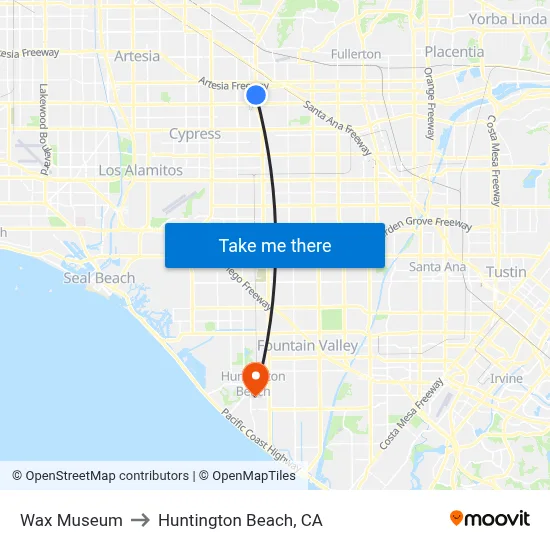 Wax Museum to Huntington Beach, CA map