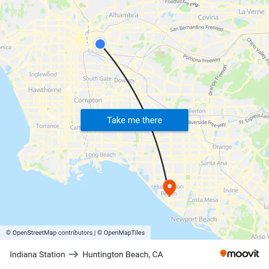 Indiana Station to Huntington Beach, CA map