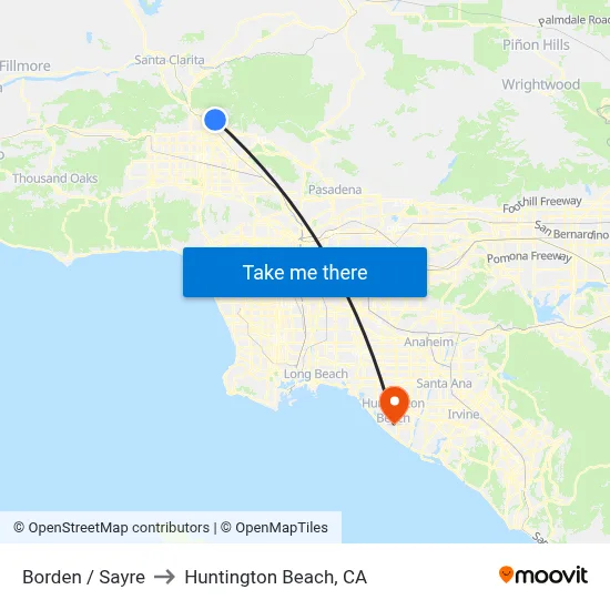 Borden / Sayre to Huntington Beach, CA map