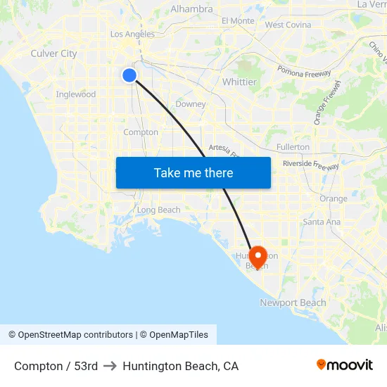 Compton / 53rd to Huntington Beach, CA map