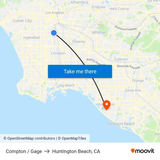 Compton / Gage to Huntington Beach, CA map