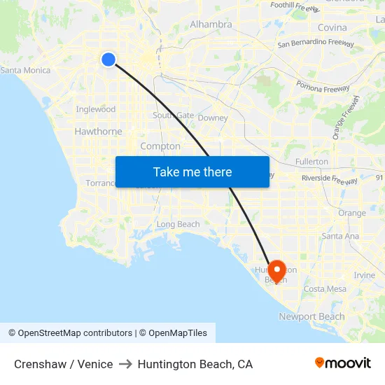 Crenshaw / Venice to Huntington Beach, CA map