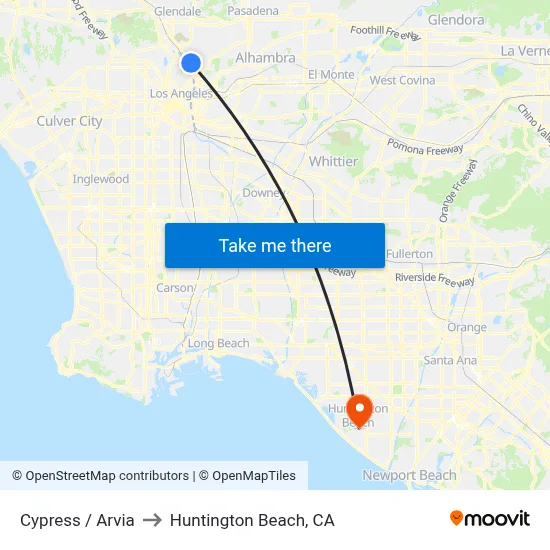 Cypress / Arvia to Huntington Beach, CA map