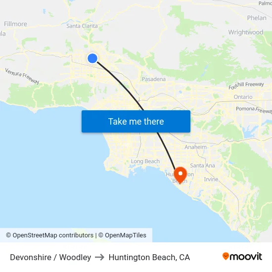 Devonshire / Woodley to Huntington Beach, CA map