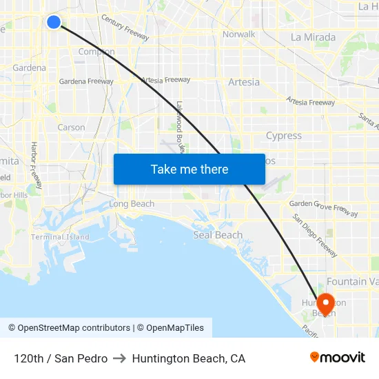 120th / San Pedro to Huntington Beach, CA map