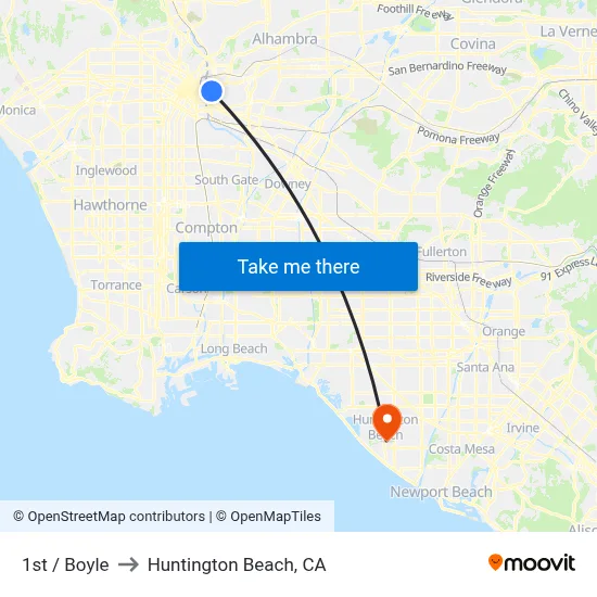 1st / Boyle to Huntington Beach, CA map