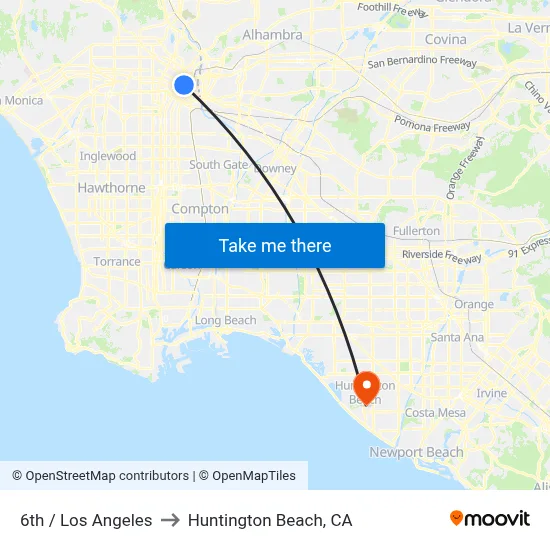6th / Los Angeles to Huntington Beach, CA map