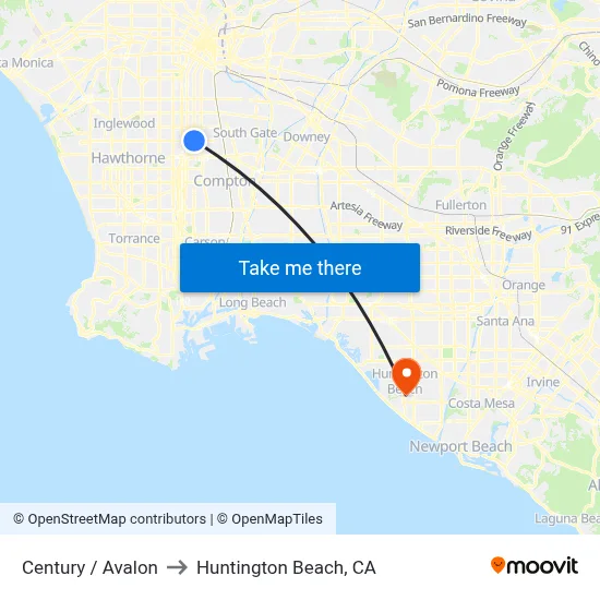 Century / Avalon to Huntington Beach, CA map
