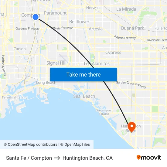 Santa Fe / Compton to Huntington Beach, CA map