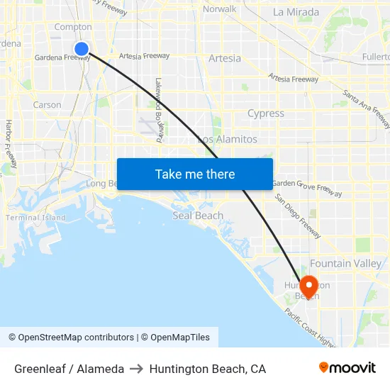 Greenleaf / Alameda to Huntington Beach, CA map