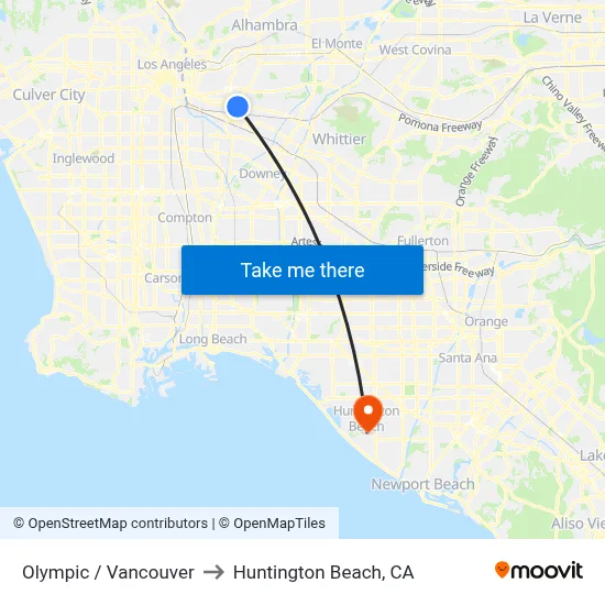 Olympic / Vancouver to Huntington Beach, CA map
