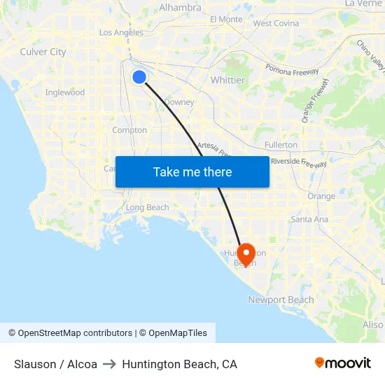Slauson / Alcoa to Huntington Beach, CA map