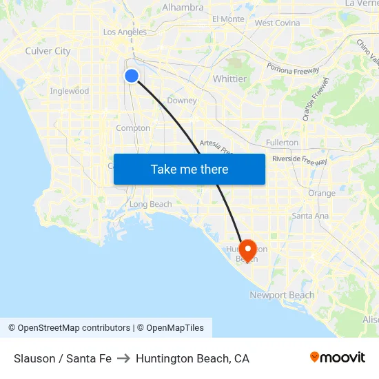Slauson / Santa Fe to Huntington Beach, CA map
