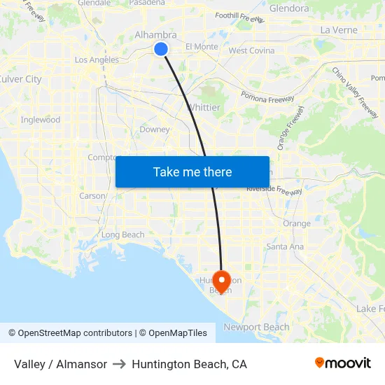 Valley / Almansor to Huntington Beach, CA map