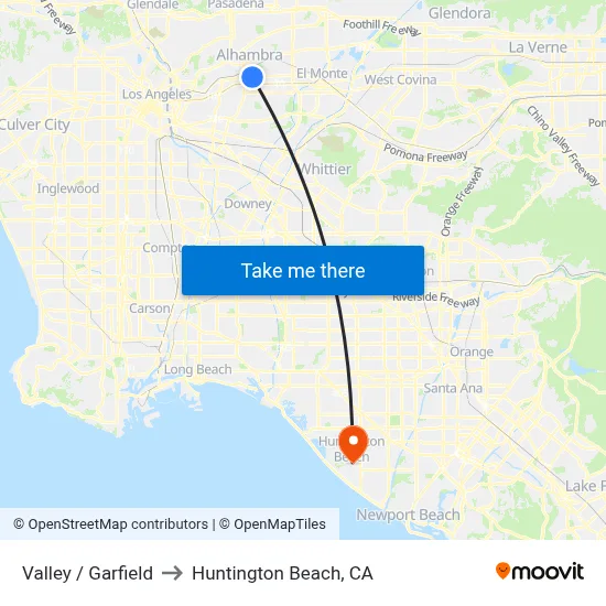 Valley / Garfield to Huntington Beach, CA map