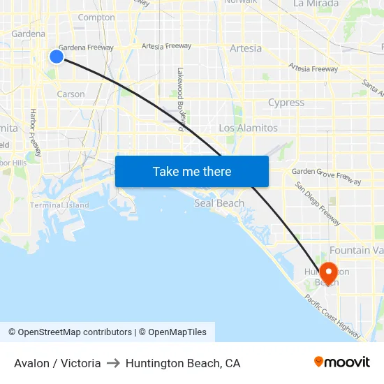 Avalon / Victoria to Huntington Beach, CA map