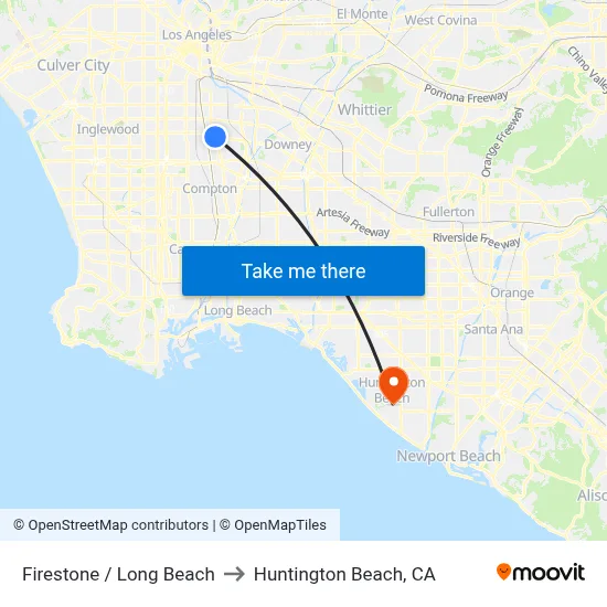 Firestone / Long Beach to Huntington Beach, CA map