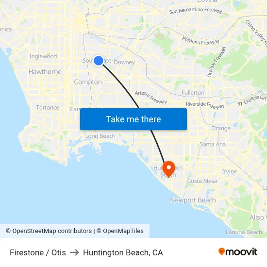 Firestone / Otis to Huntington Beach, CA map