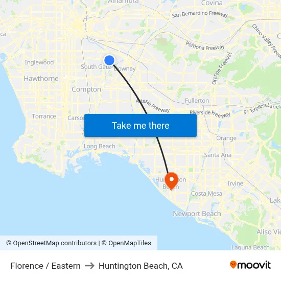 Florence / Eastern to Huntington Beach, CA map