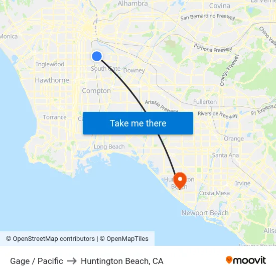 Gage / Pacific to Huntington Beach, CA map