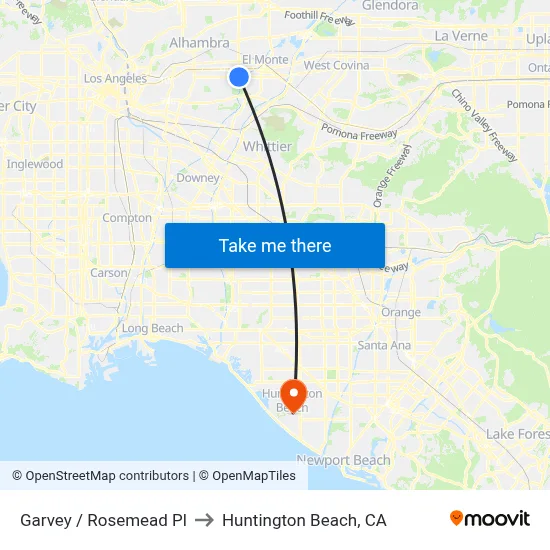 Garvey / Rosemead Pl to Huntington Beach, CA map