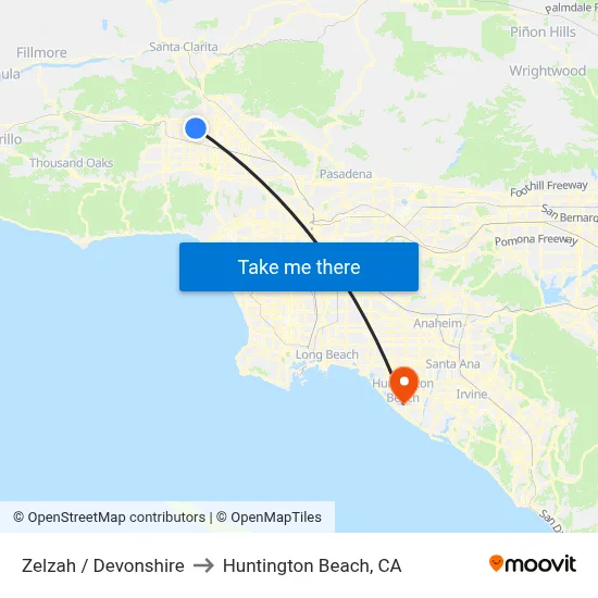 Zelzah / Devonshire to Huntington Beach, CA map