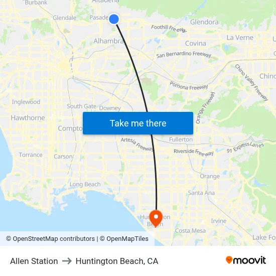 Allen Station to Huntington Beach, CA map