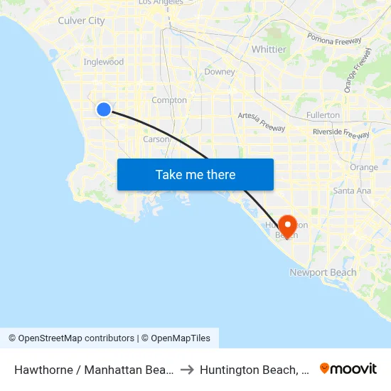 Hawthorne / Manhattan Beach to Huntington Beach, CA map