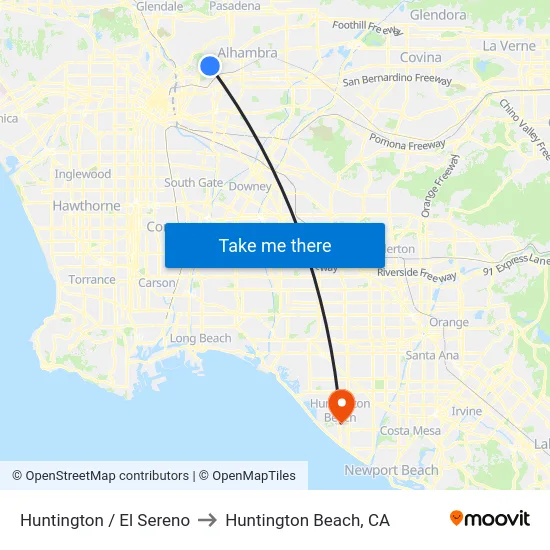 Huntington / El Sereno to Huntington Beach, CA map