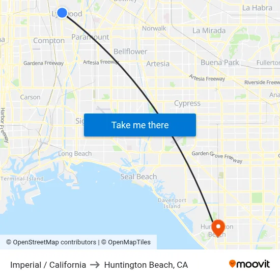 Imperial / California to Huntington Beach, CA map