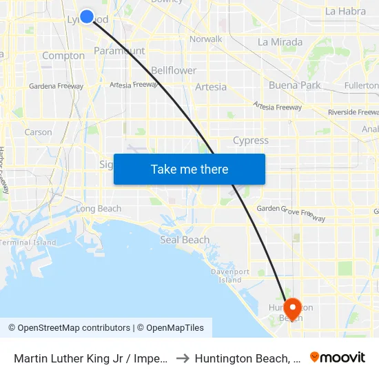Martin Luther King Jr / Imperial to Huntington Beach, CA map