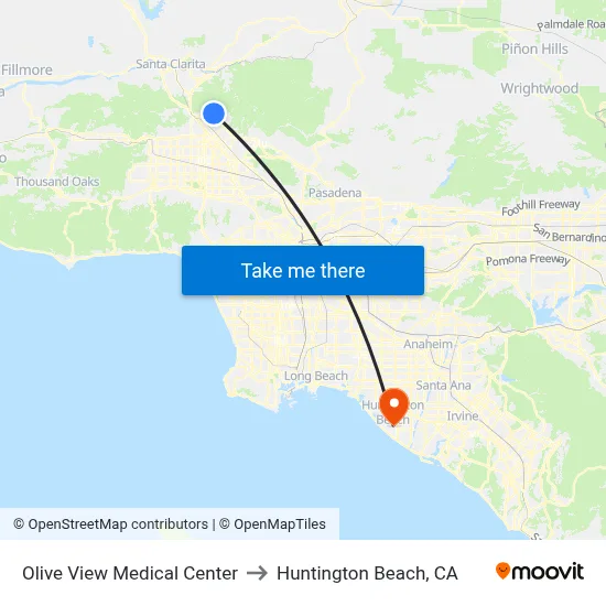 Olive View Medical Center to Huntington Beach, CA map