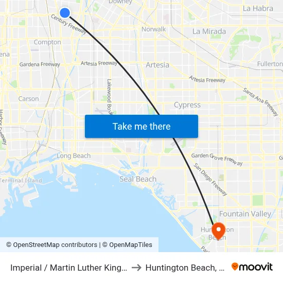 Imperial / Martin Luther King Jr to Huntington Beach, CA map