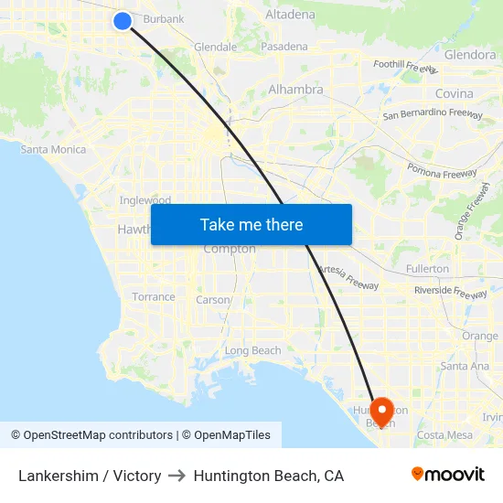 Lankershim / Victory to Huntington Beach, CA map