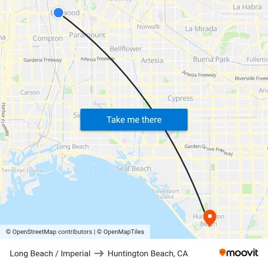 Long Beach / Imperial to Huntington Beach, CA map