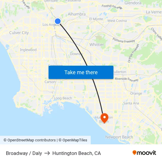 Broadway / Daly to Huntington Beach, CA map