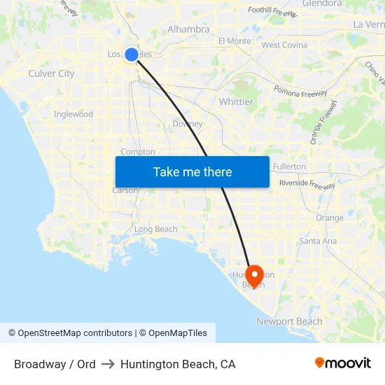 Broadway / Ord to Huntington Beach, CA map