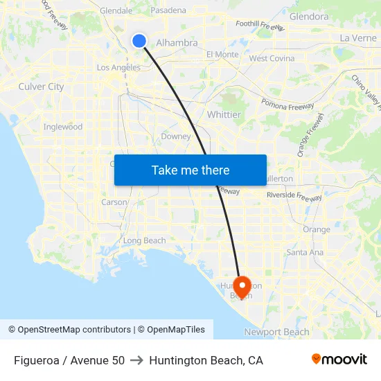 Figueroa / Avenue 50 to Huntington Beach, CA map