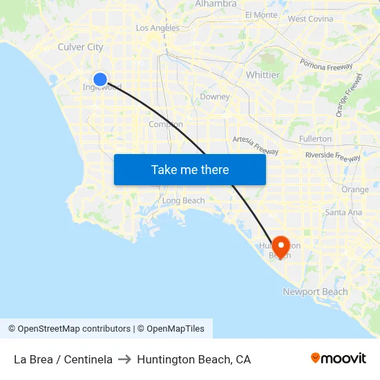 La Brea / Centinela to Huntington Beach, CA map