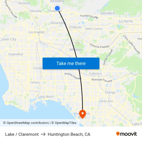 Lake / Claremont to Huntington Beach, CA map
