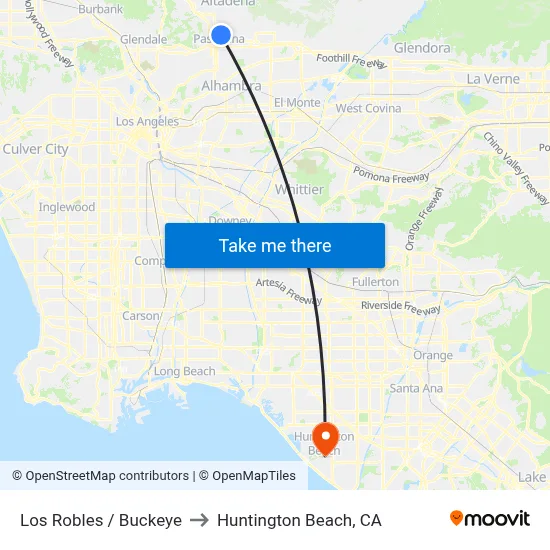 Los Robles / Buckeye to Huntington Beach, CA map