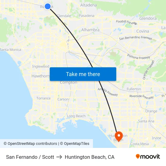 San Fernando / Scott to Huntington Beach, CA map